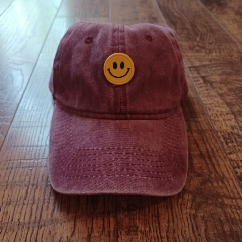 Burgundy Cap with Smiley Face